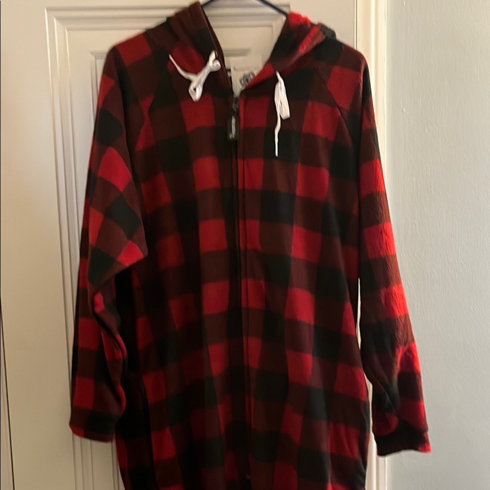 New with tags! Forever Lazy Red and Black Plaid Hooded Onesie